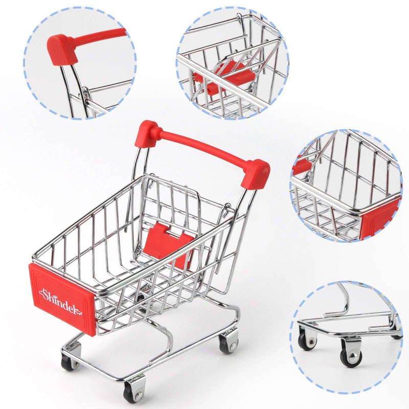 Shindel Mini Shopping Cart for Kids, Grocery Store Pretend Play for Toddler Supermarket Handcart Trolley Dollhouse Toys for Kids - Image 3